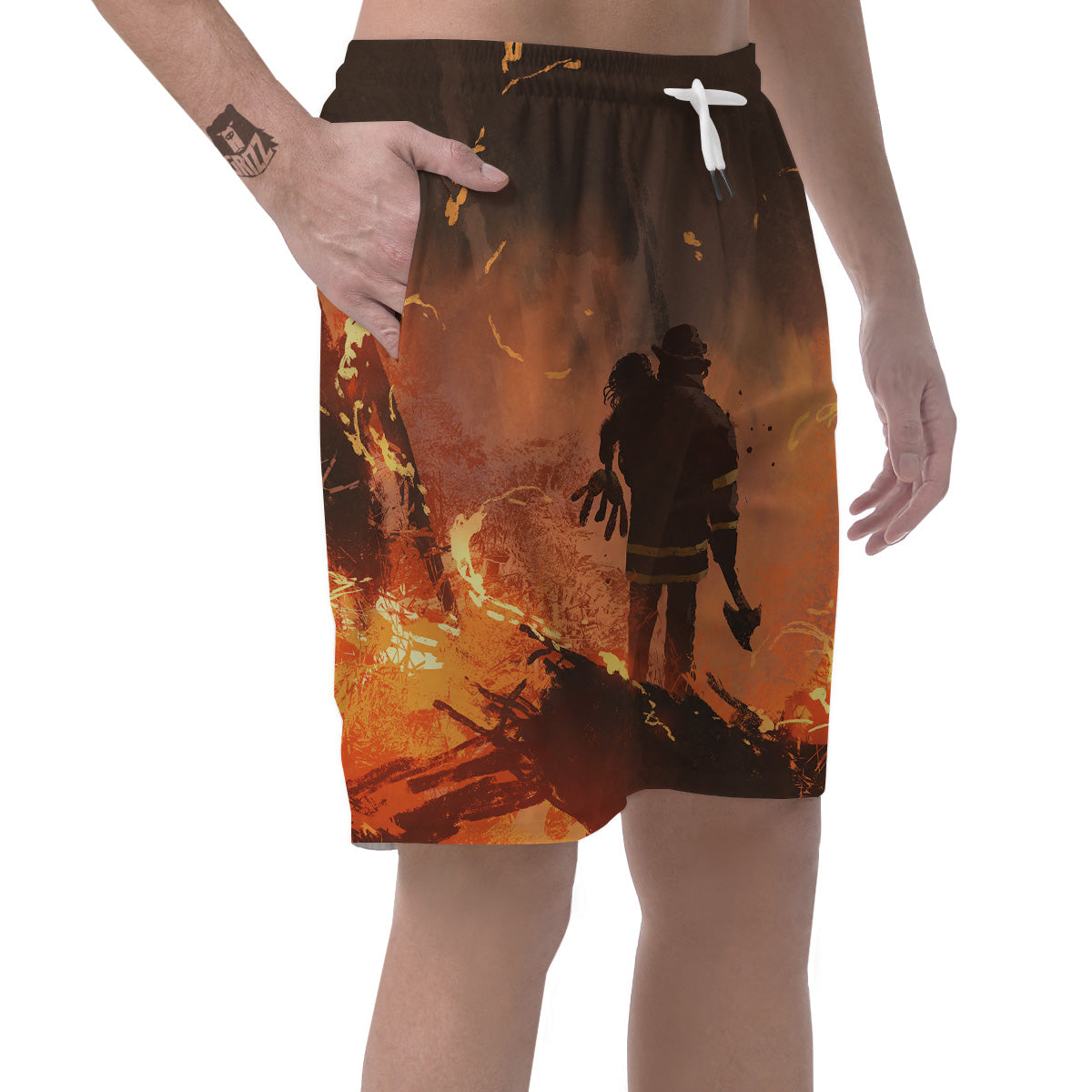Painting Brave Firefighter Print Men's Shorts-grizzshop