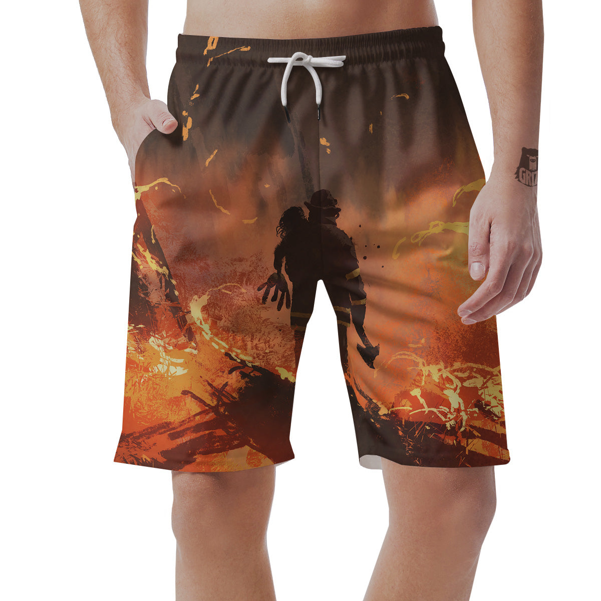 Painting Brave Firefighter Print Men's Shorts-grizzshop