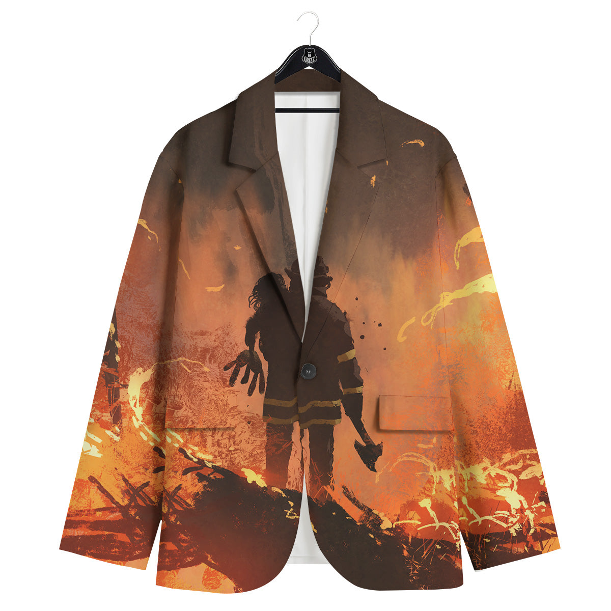 Painting Brave Firefighter Print Men's Sport Coat-grizzshop