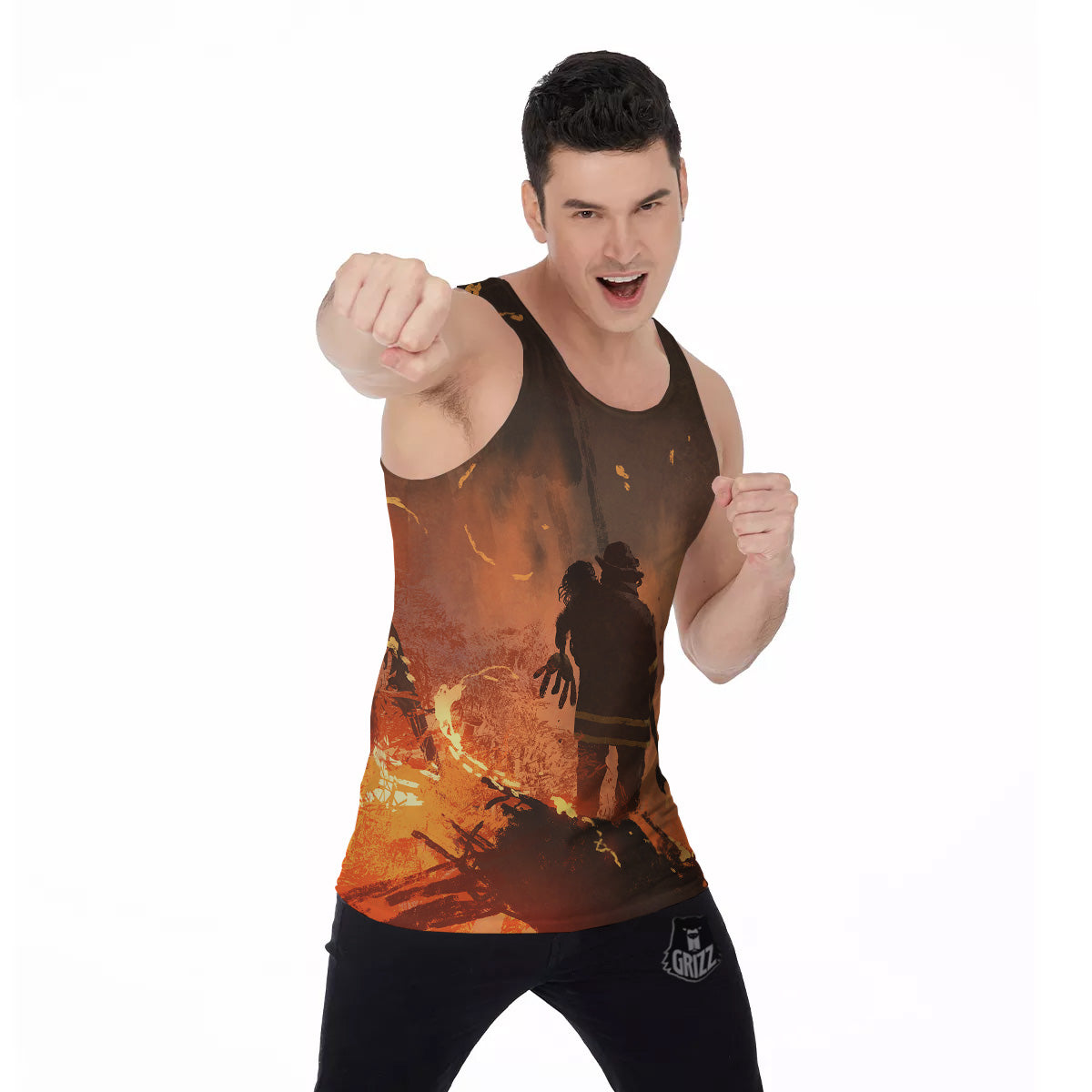 Painting Brave Firefighter Print Men's Tank Top-grizzshop