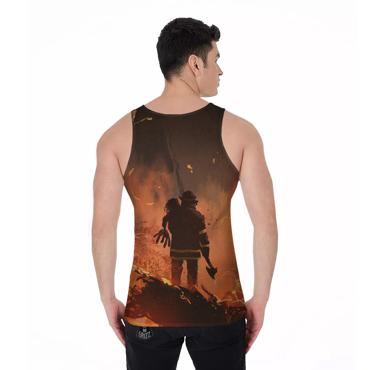 Painting Brave Firefighter Print Men's Tank Top-grizzshop