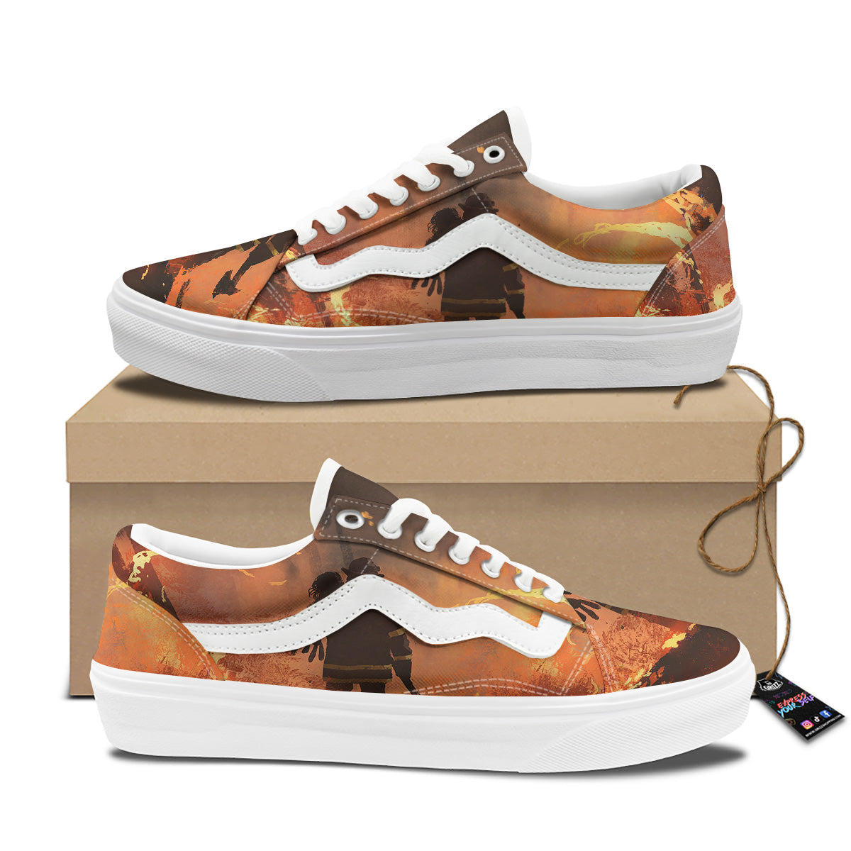 Painting Brave Firefighter Print Skate Shoes-grizzshop