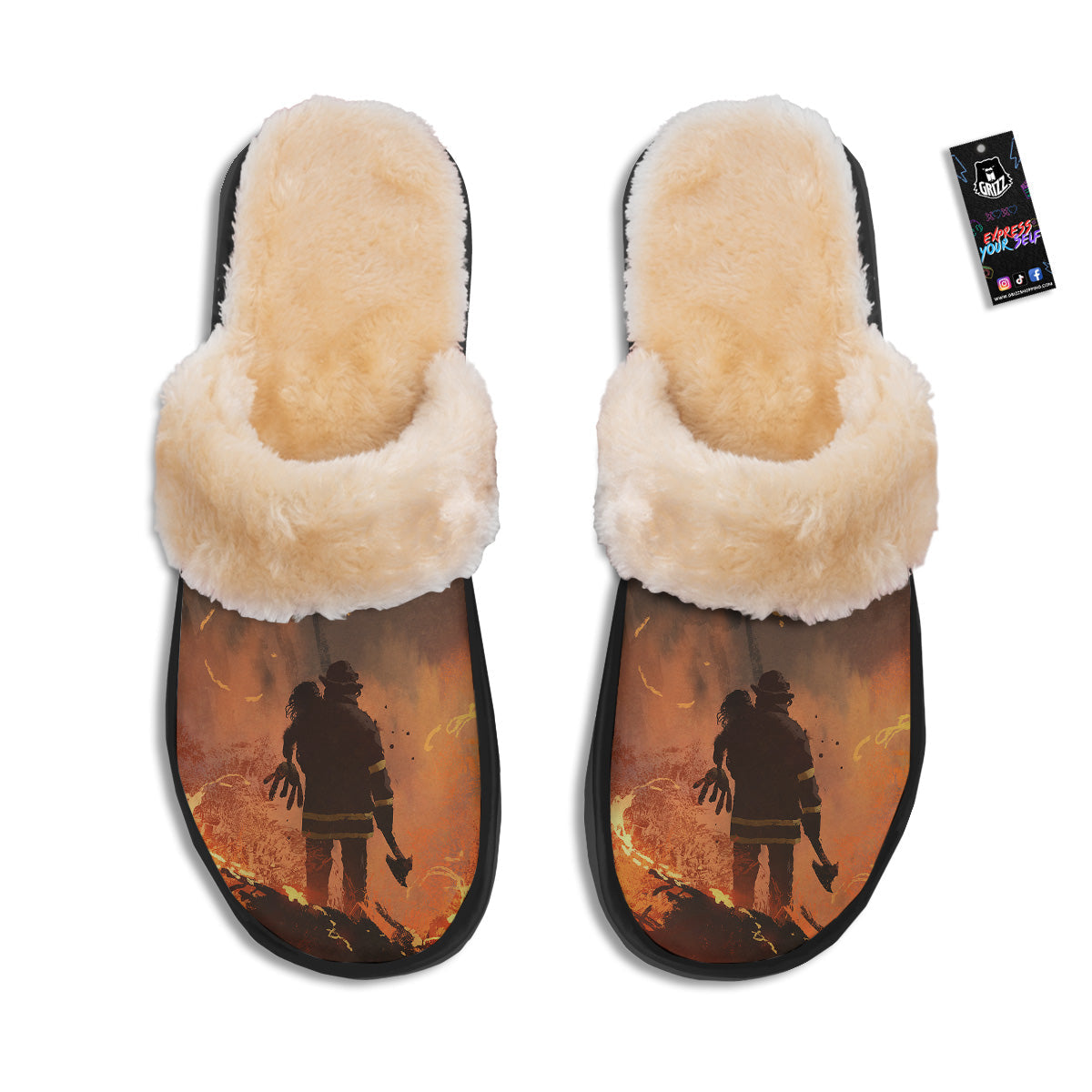 Painting Brave Firefighter Print Slippers-grizzshop