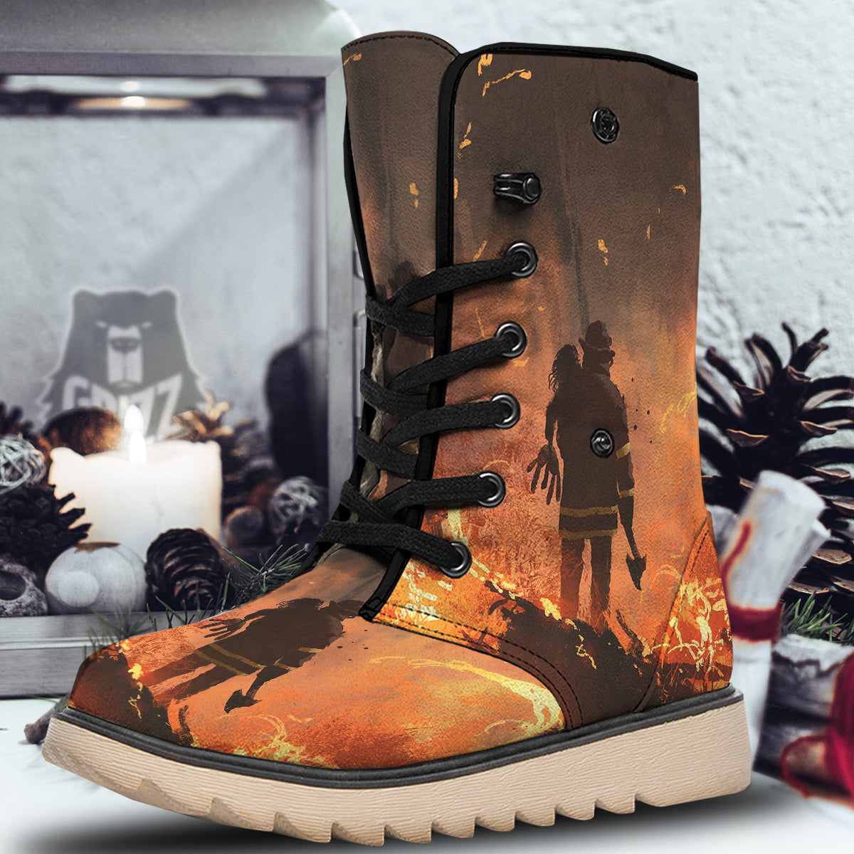 Painting Brave Firefighter Print Snow Boots-grizzshop