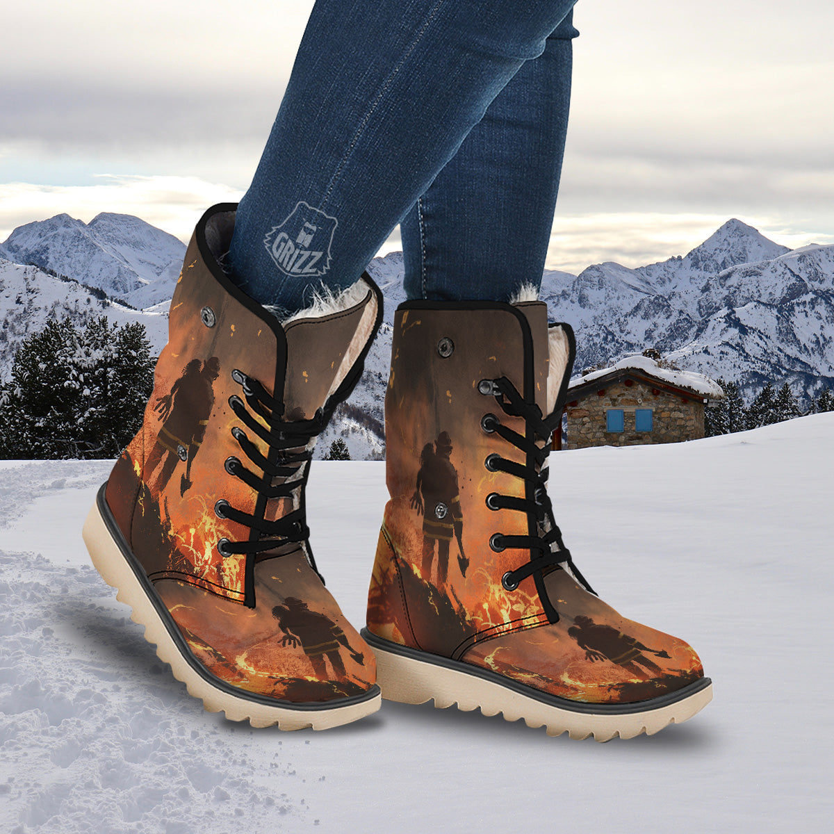 Painting Brave Firefighter Print Snow Boots-grizzshop