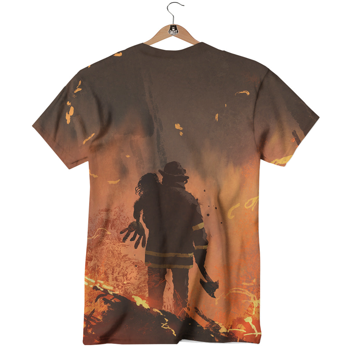 Painting Brave Firefighter Print T-Shirt-grizzshop