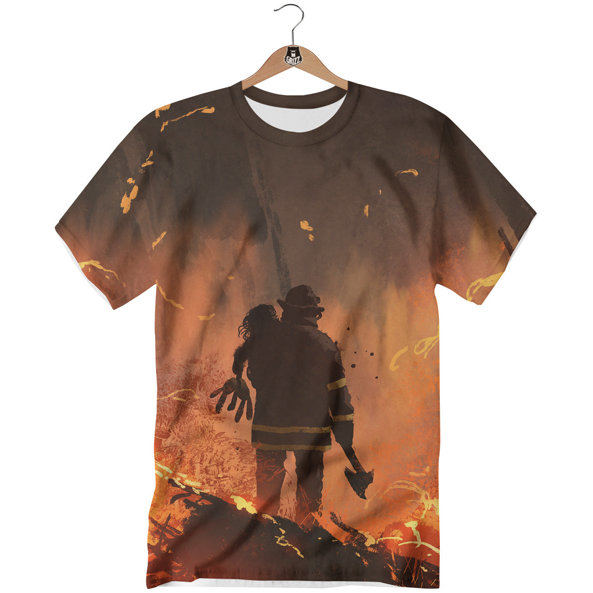 Painting Brave Firefighter Print T-Shirt-grizzshop