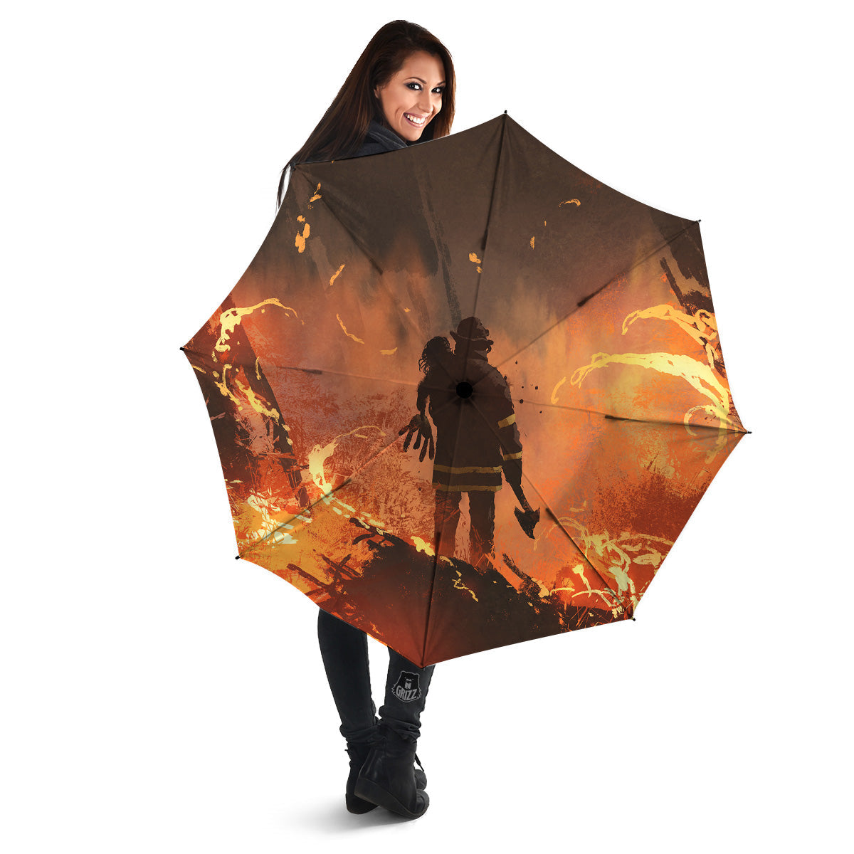 Painting Brave Firefighter Print Umbrella-grizzshop