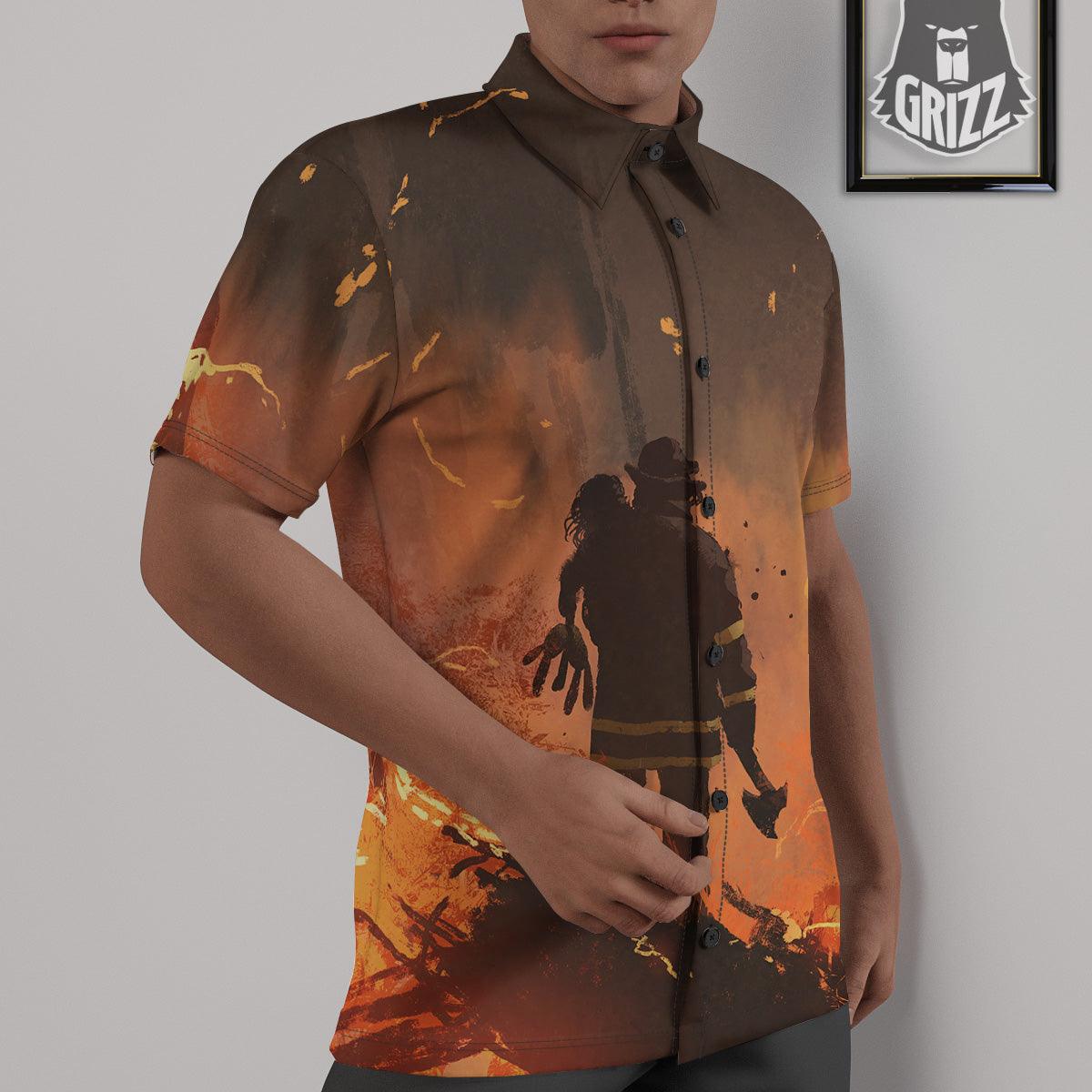 Painting Brave Firefighter Print Untucked Shirts-grizzshop