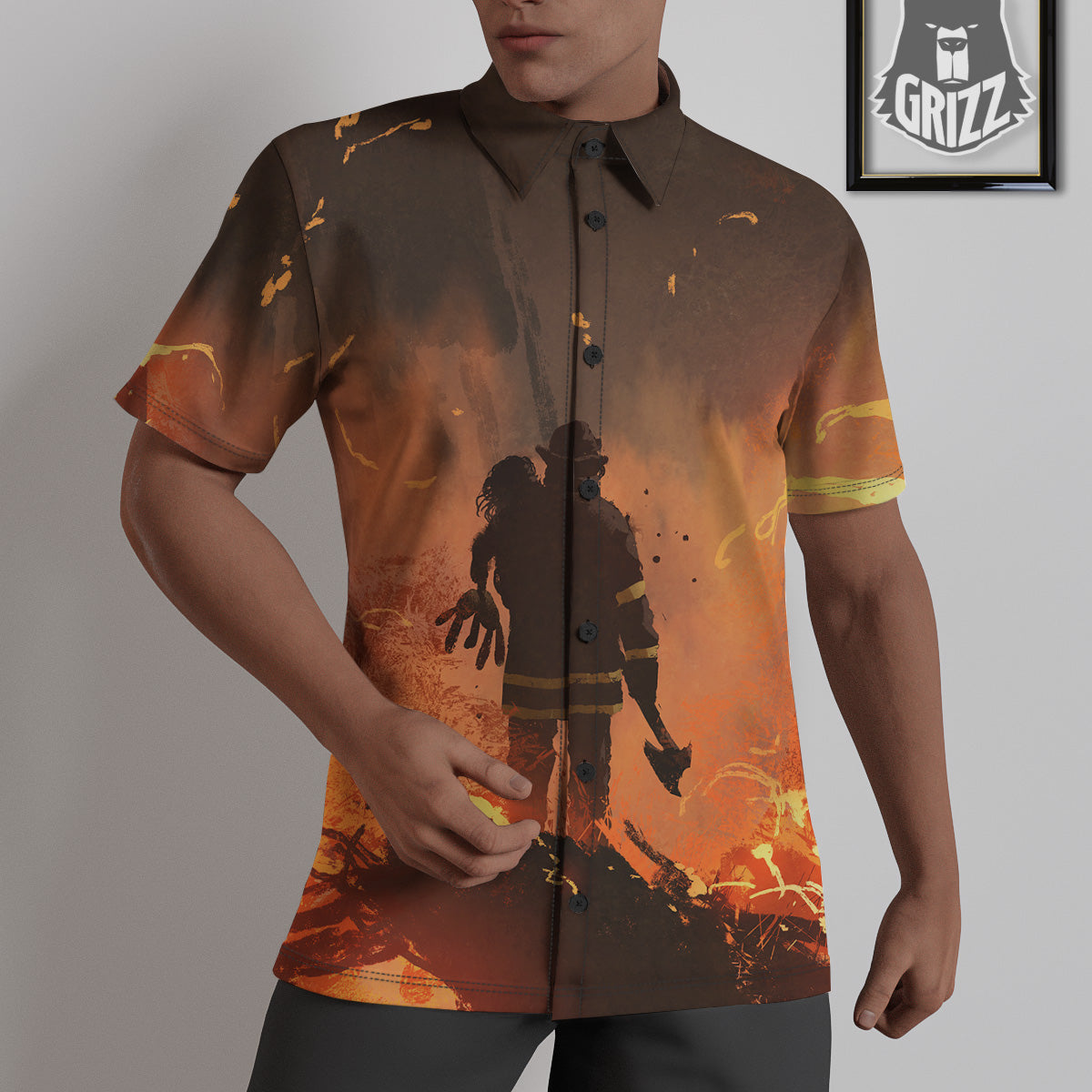 Painting Brave Firefighter Print Untucked Shirts-grizzshop