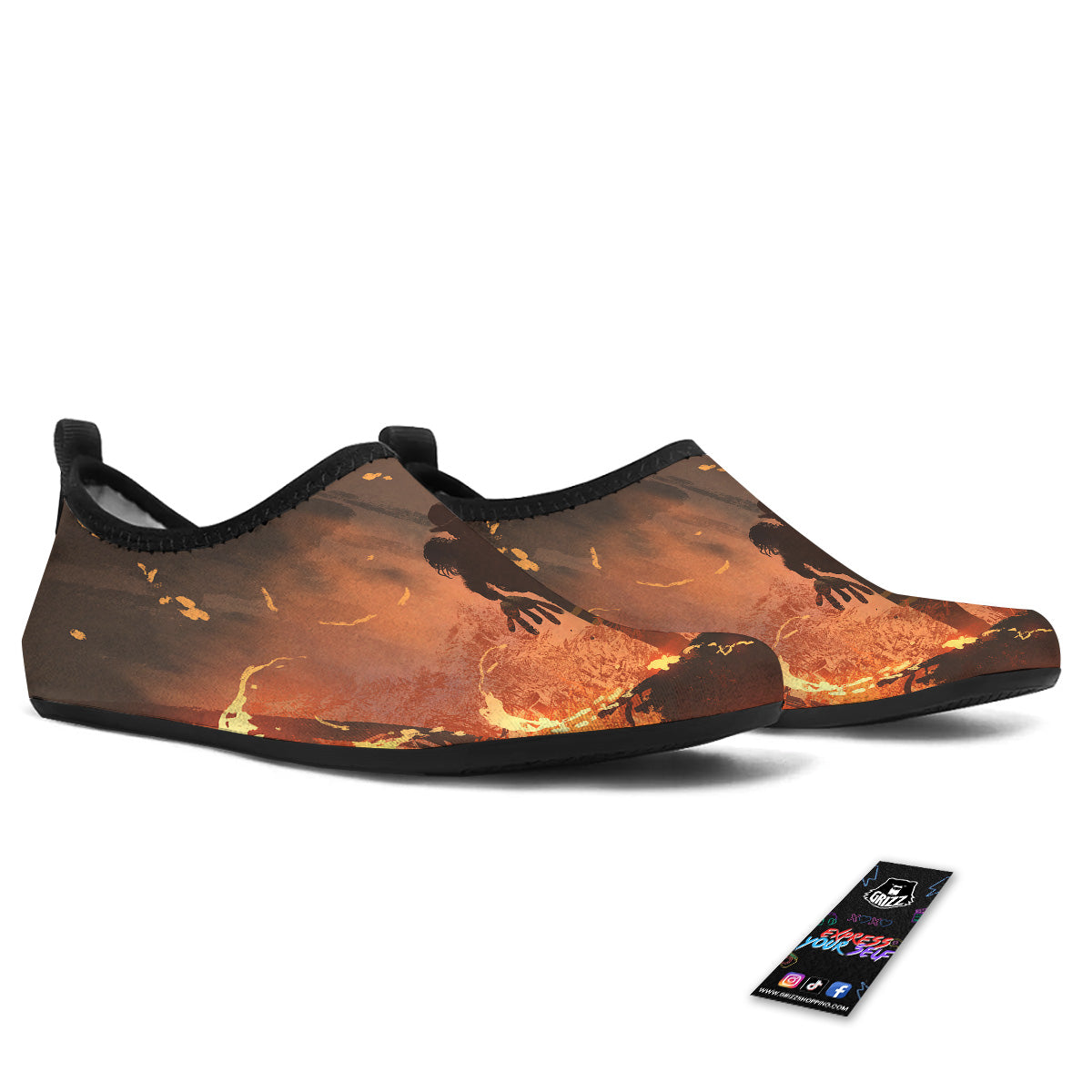 Painting Brave Firefighter Print Water Shoes-grizzshop