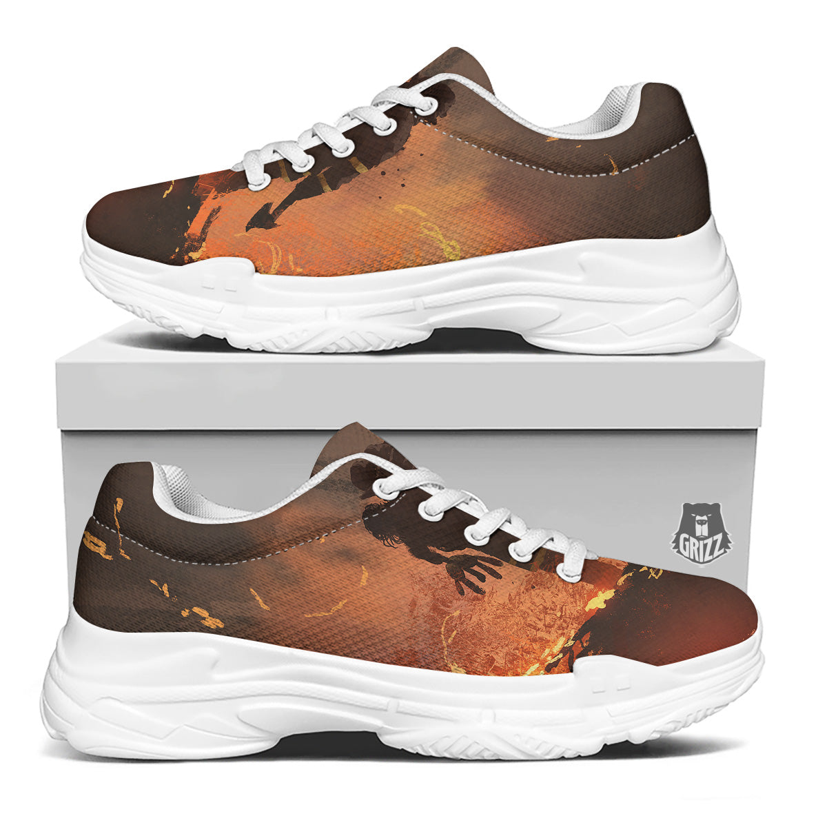 Painting Brave Firefighter Print White Chunky Shoes-grizzshop