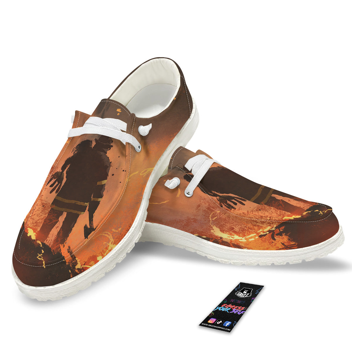 Painting Brave Firefighter Print White Loafers-grizzshop