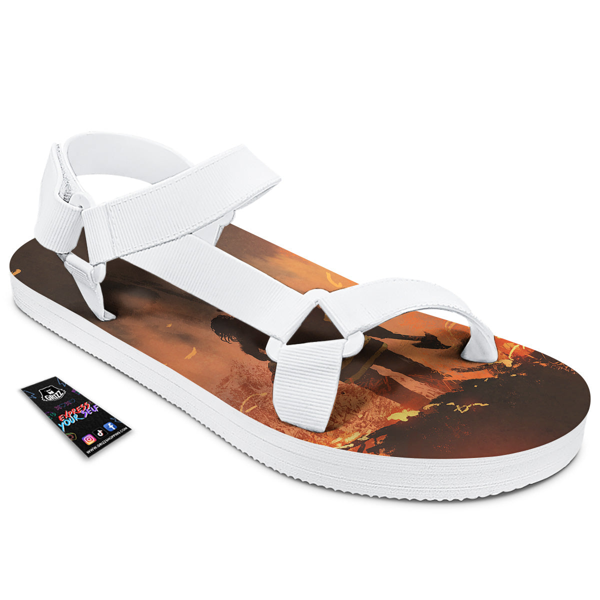 Painting Brave Firefighter Print White Open Toe Sandals-grizzshop