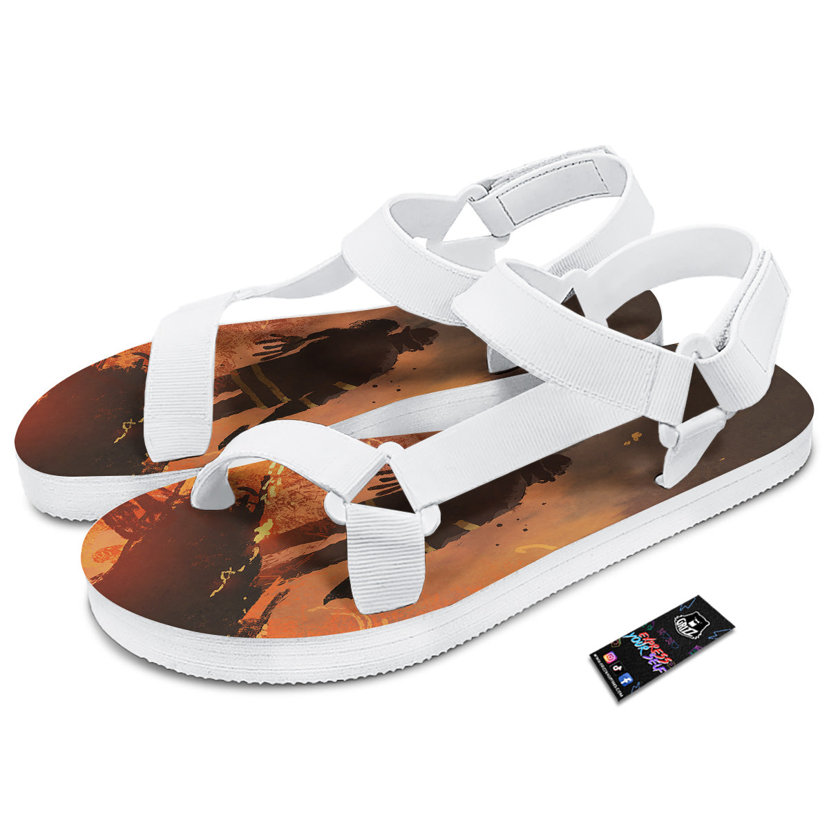 Painting Brave Firefighter Print White Open Toe Sandals-grizzshop