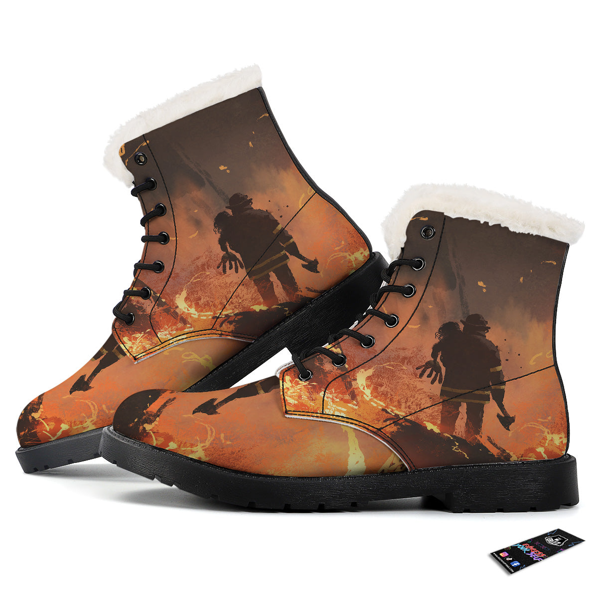 Painting Brave Firefighter Print Winter Boots-grizzshop
