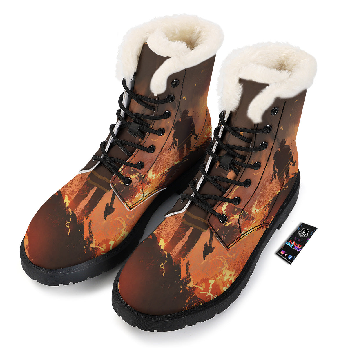 Painting Brave Firefighter Print Winter Boots-grizzshop