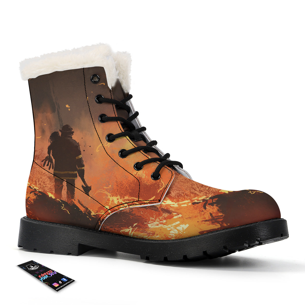 Painting Brave Firefighter Print Winter Boots-grizzshop