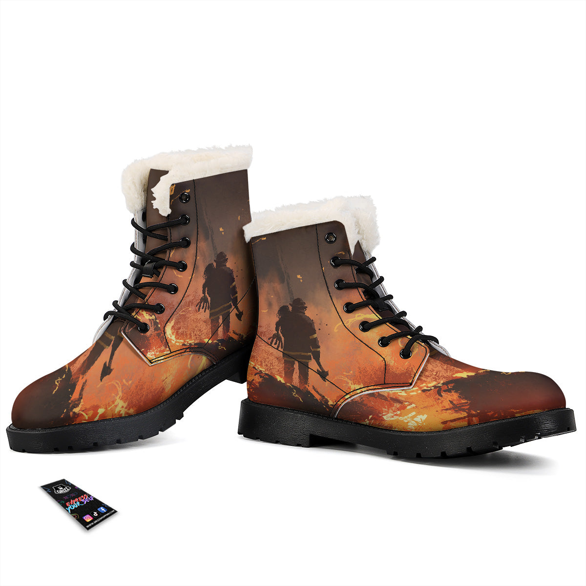 Painting Brave Firefighter Print Winter Boots-grizzshop