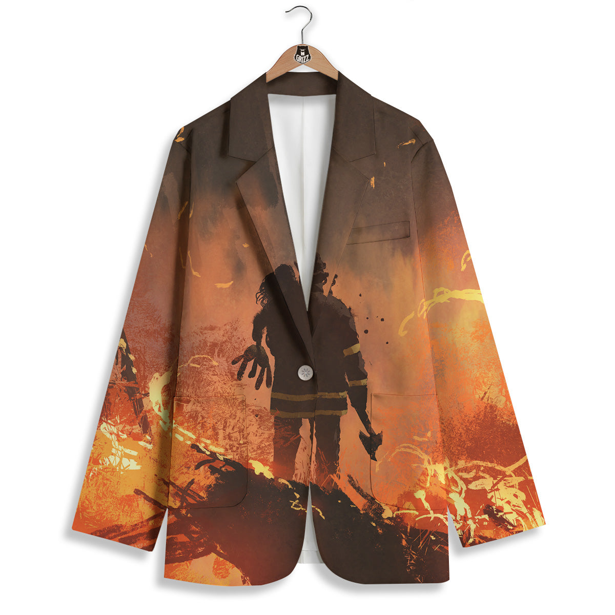 Painting Brave Firefighter Print Women's Blazer-grizzshop