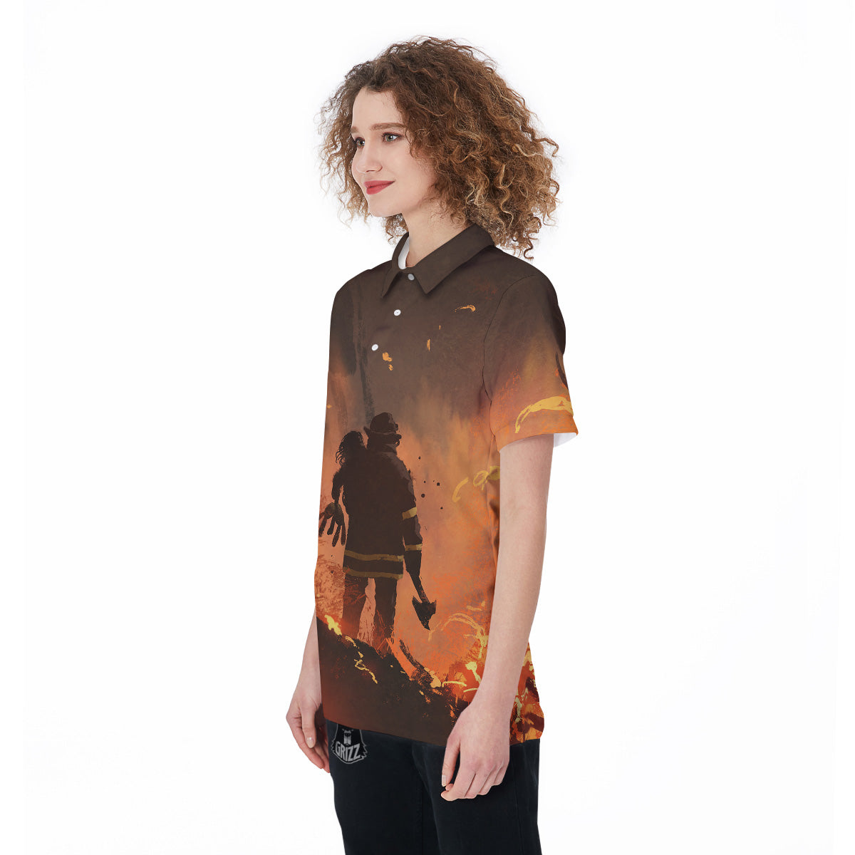 Painting Brave Firefighter Print Women's Golf Shirts-grizzshop