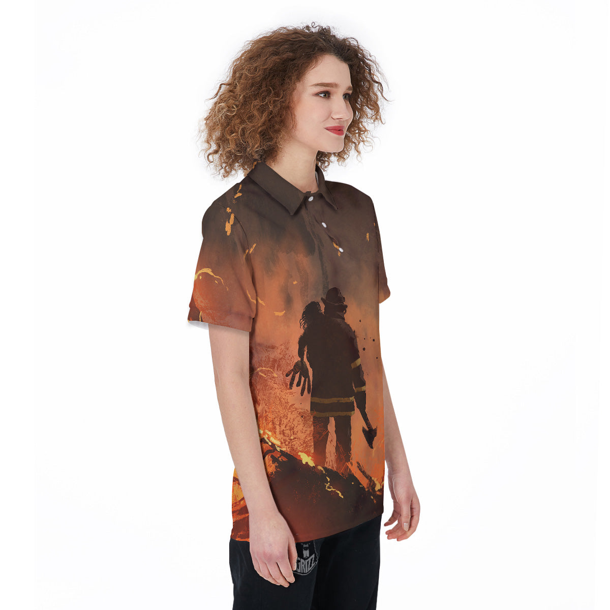 Painting Brave Firefighter Print Women's Golf Shirts-grizzshop