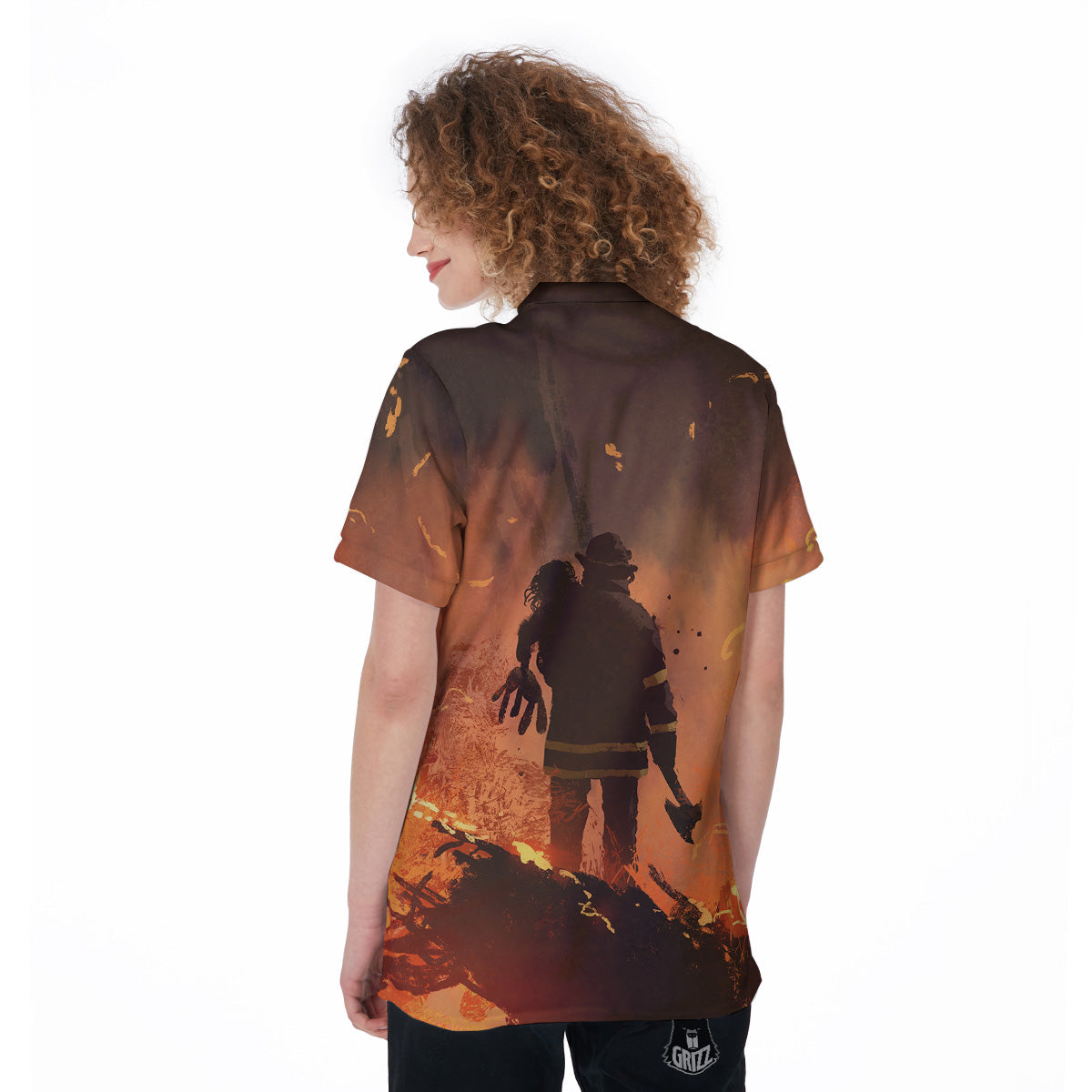 Painting Brave Firefighter Print Women's Golf Shirts-grizzshop