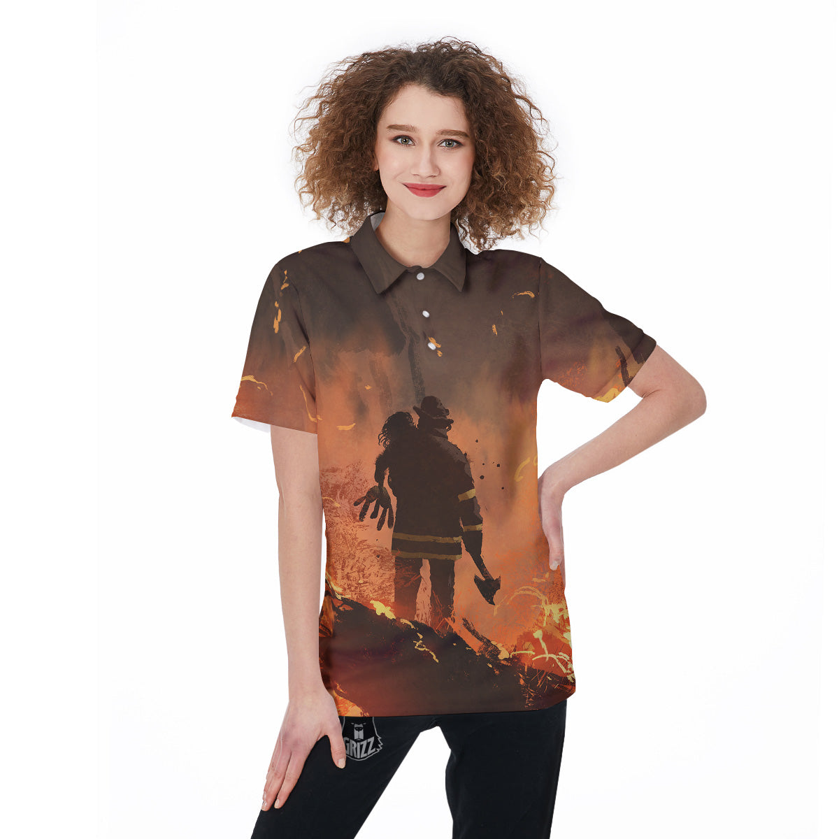 Painting Brave Firefighter Print Women's Golf Shirts-grizzshop