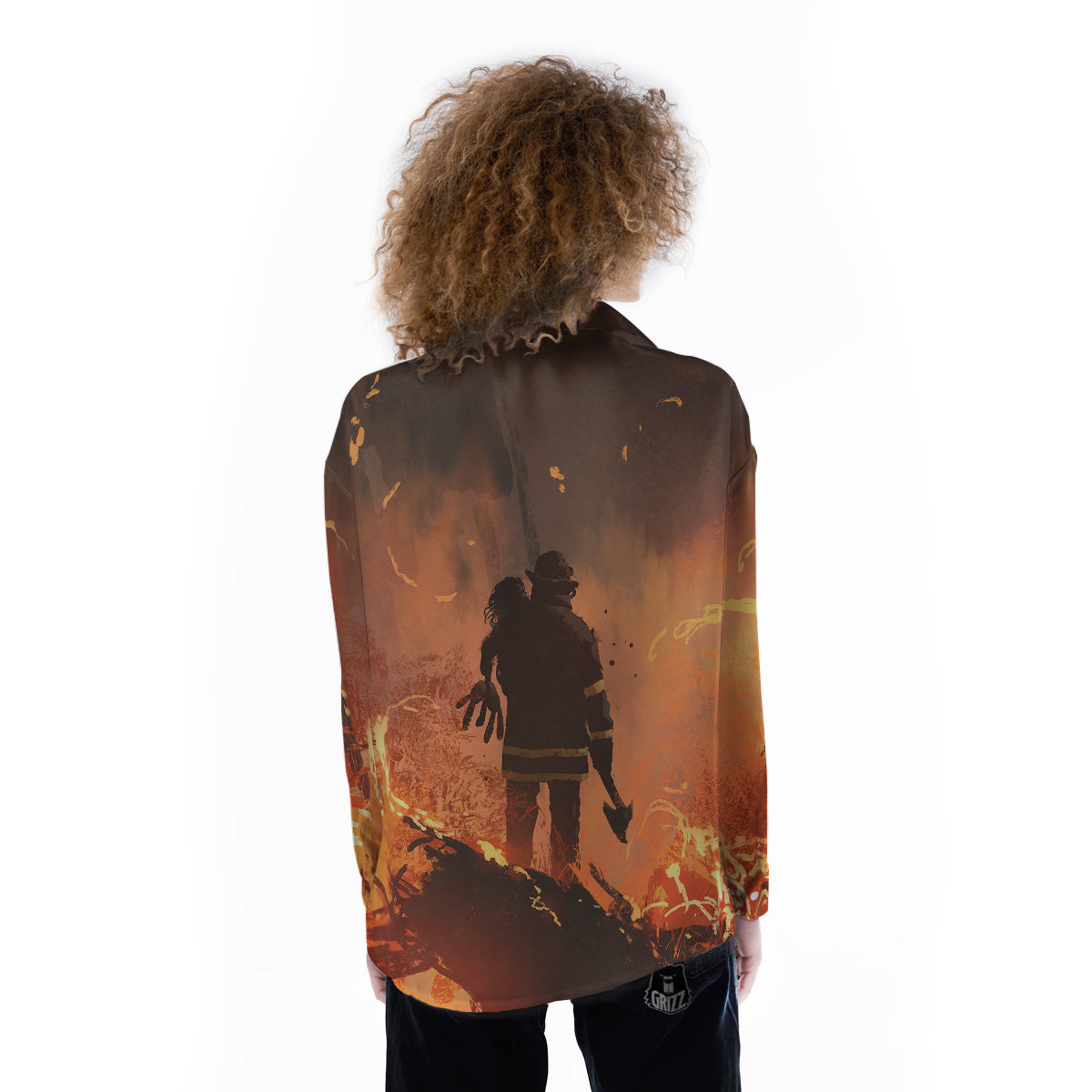 Painting Brave Firefighter Print Women's Long Sleeve Shirts-grizzshop