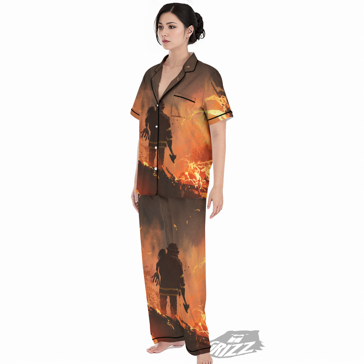 Painting Brave Firefighter Print Women's Pajamas Set-grizzshop