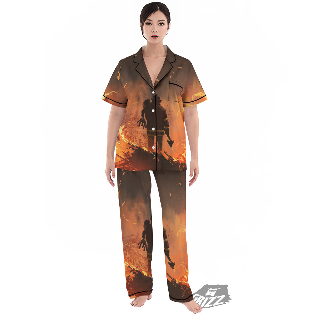 Painting Brave Firefighter Print Women's Pajamas Set-grizzshop