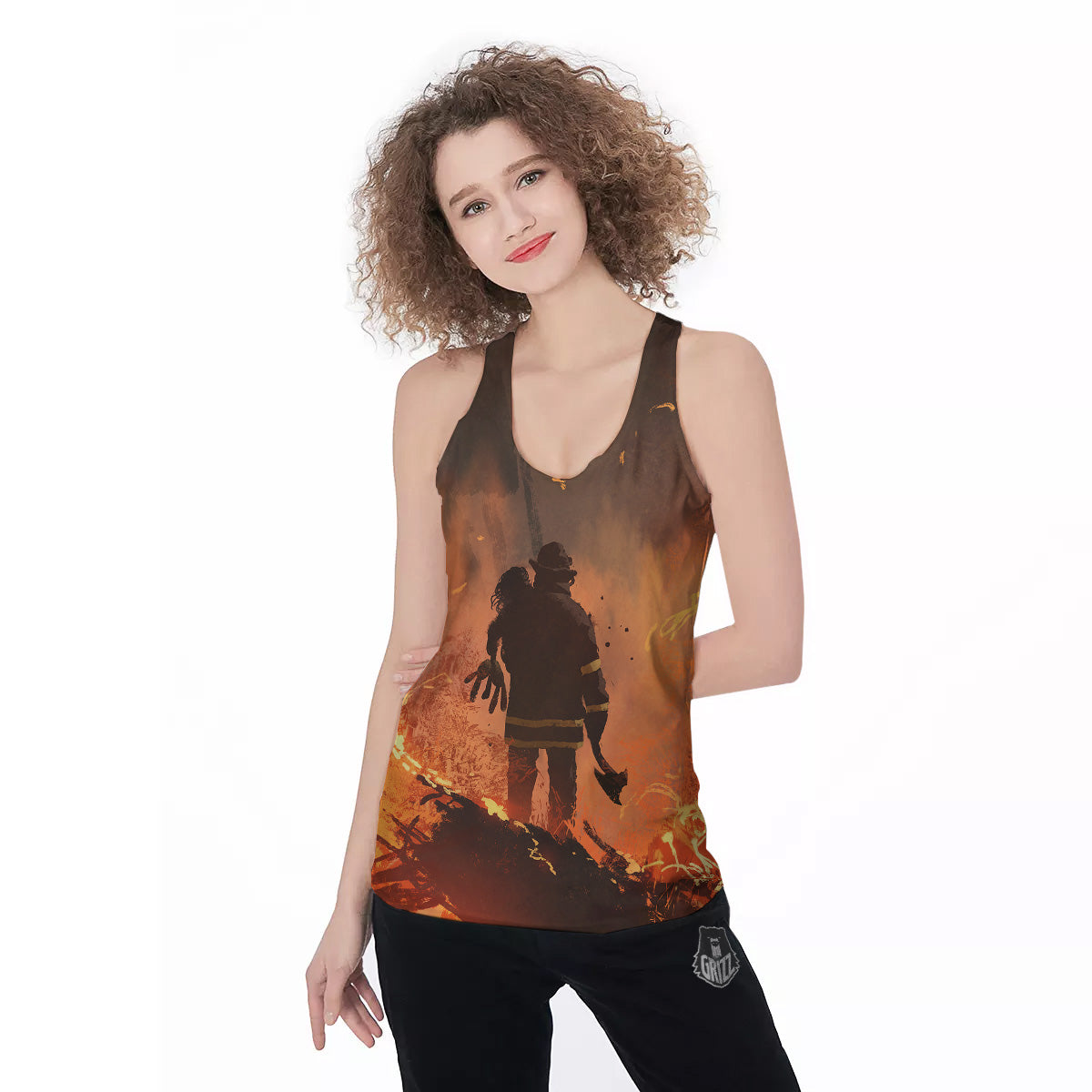 Painting Brave Firefighter Print Women's Racerback Tank Top-grizzshop