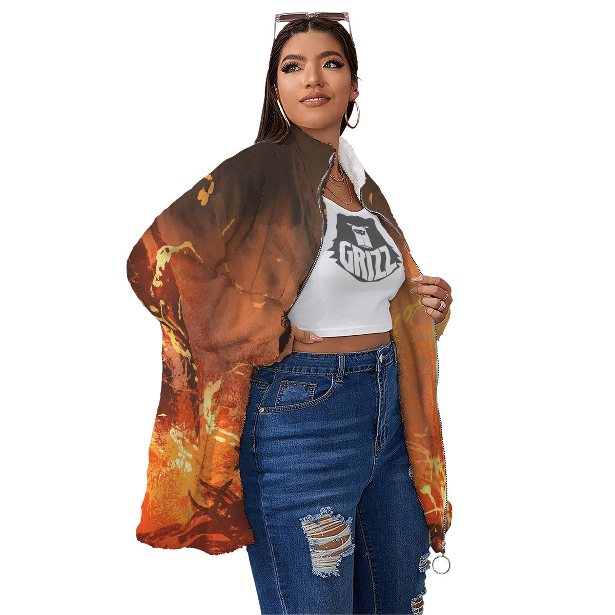 Painting Brave Firefighter Print Women's Sherpa Jacket-grizzshop