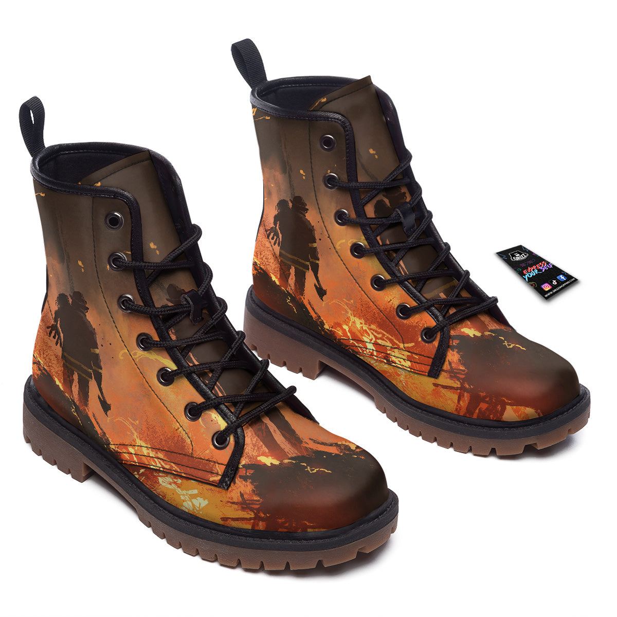 Painting Brave Firefighter Print Work Boots-grizzshop