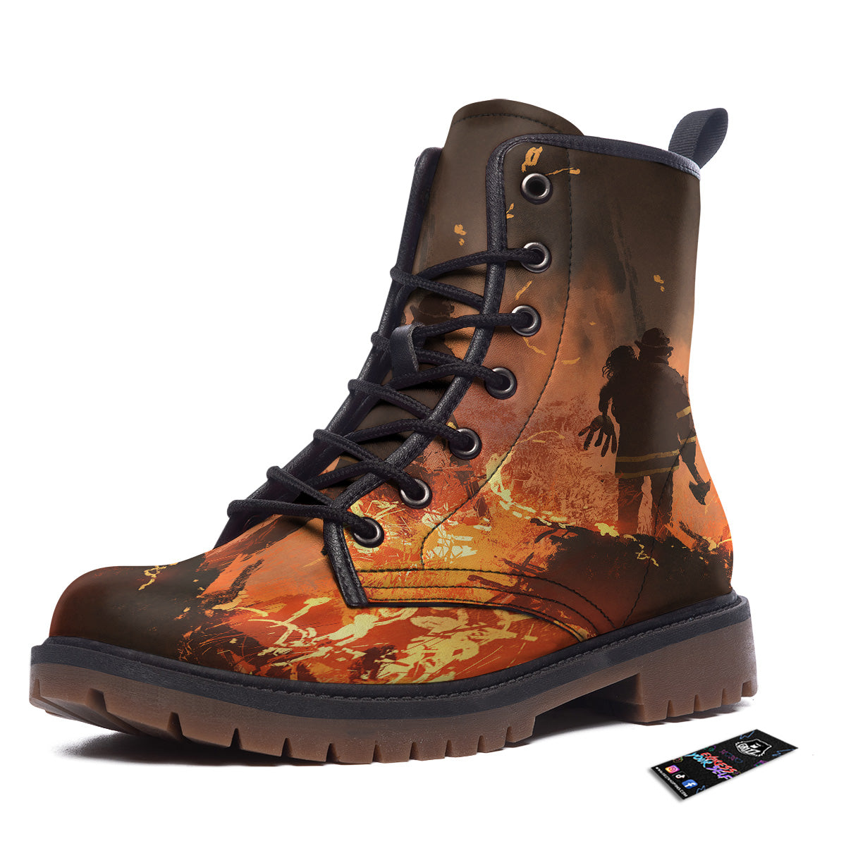 Painting Brave Firefighter Print Work Boots-grizzshop