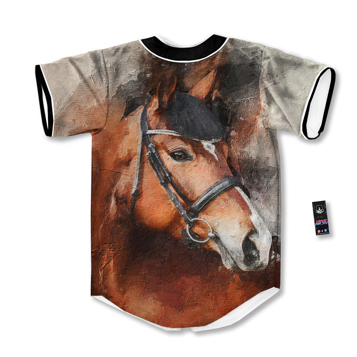 Painting Brown Horse Print Baseball Jersey-grizzshop