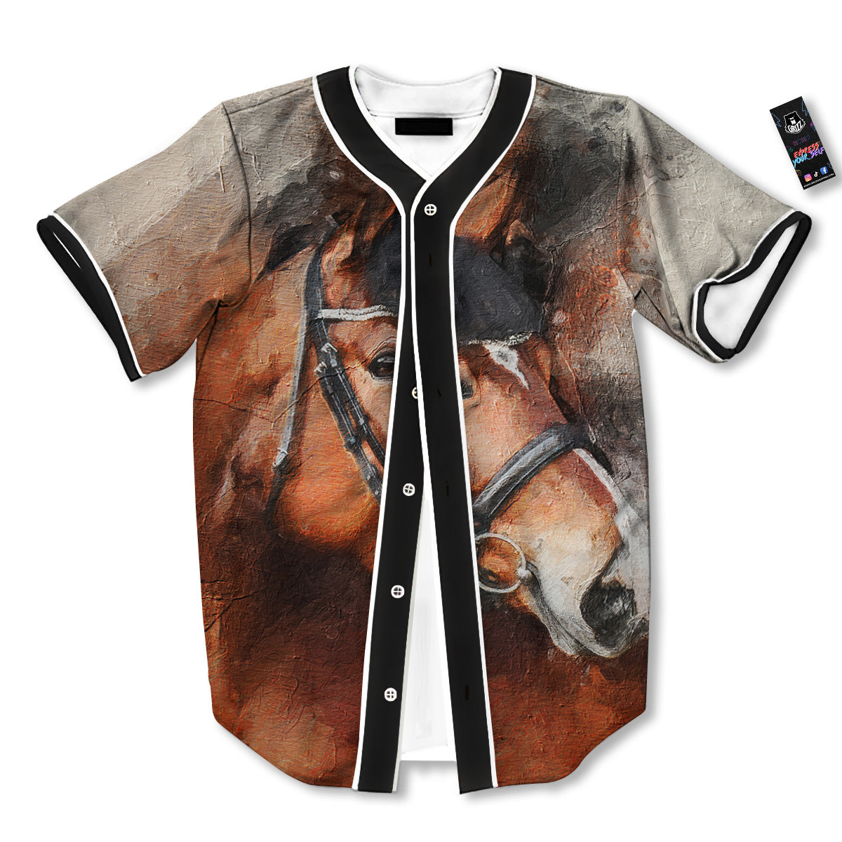 Painting Brown Horse Print Baseball Jersey-grizzshop