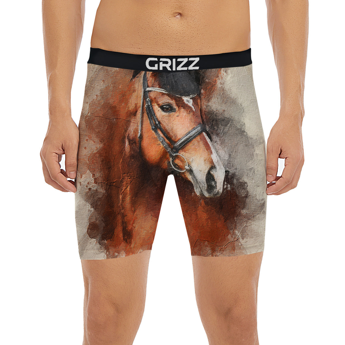 Painting Brown Horse Print Boxer Briefs-grizzshop