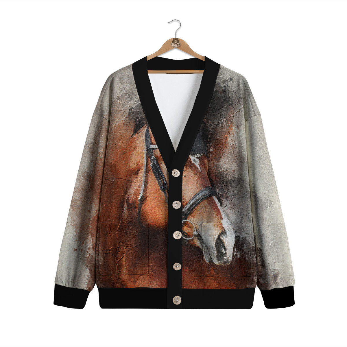 Painting Brown Horse Print Cardigan-grizzshop