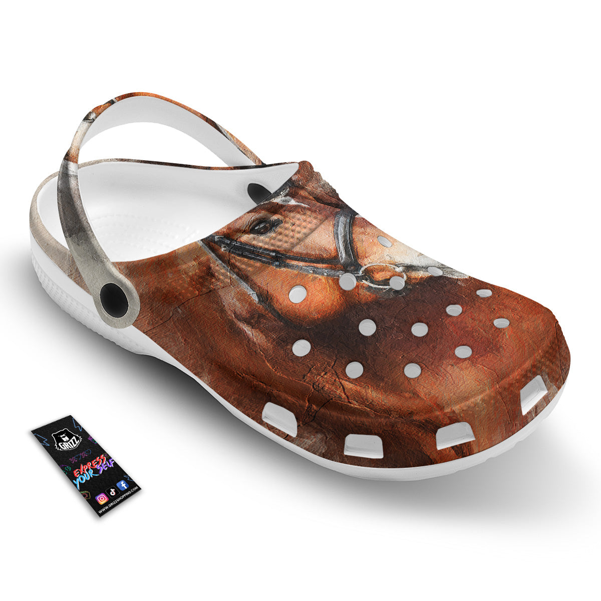 Painting Brown Horse Print Clog-grizzshop