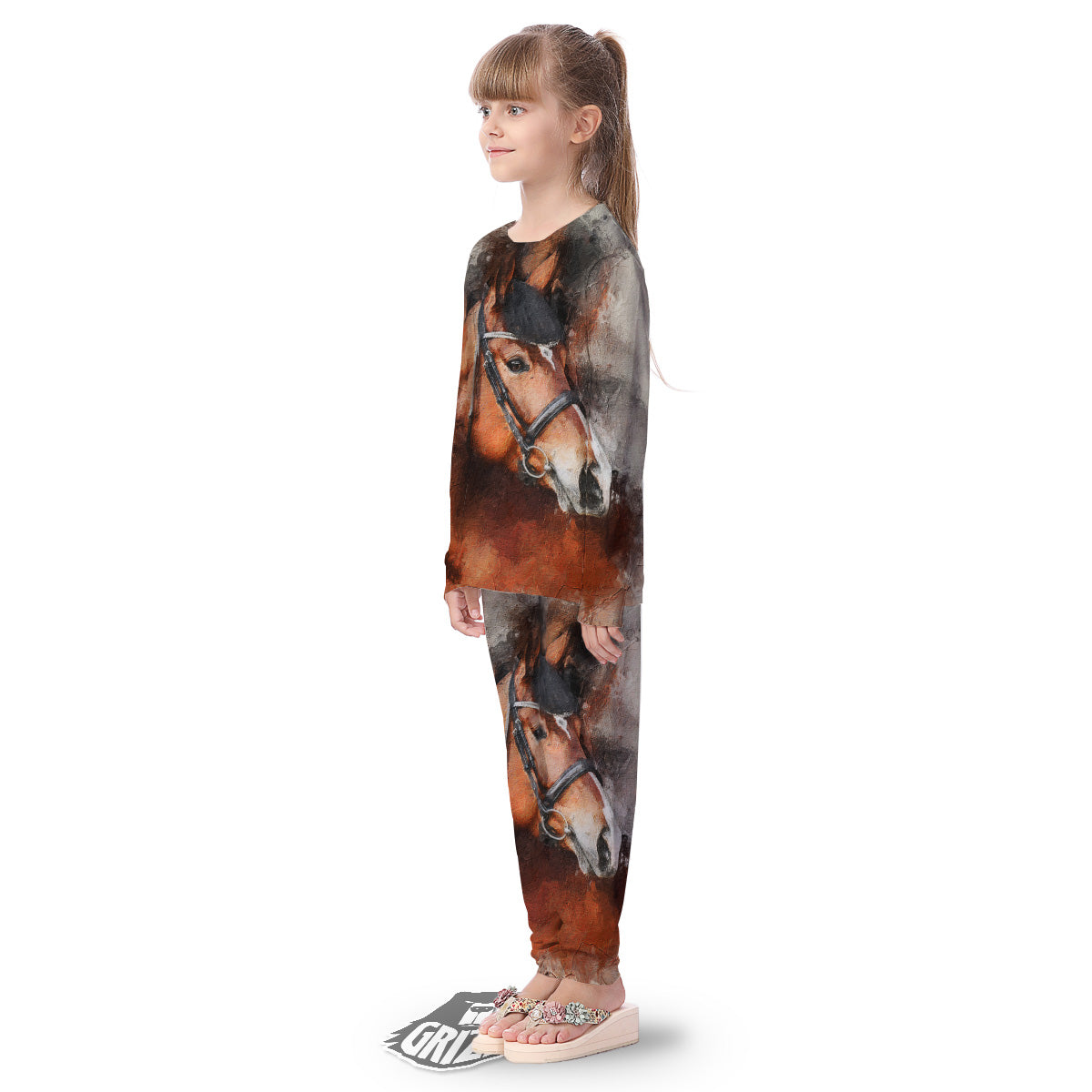 Painting Brown Horse Print Kid's Pajamas-grizzshop