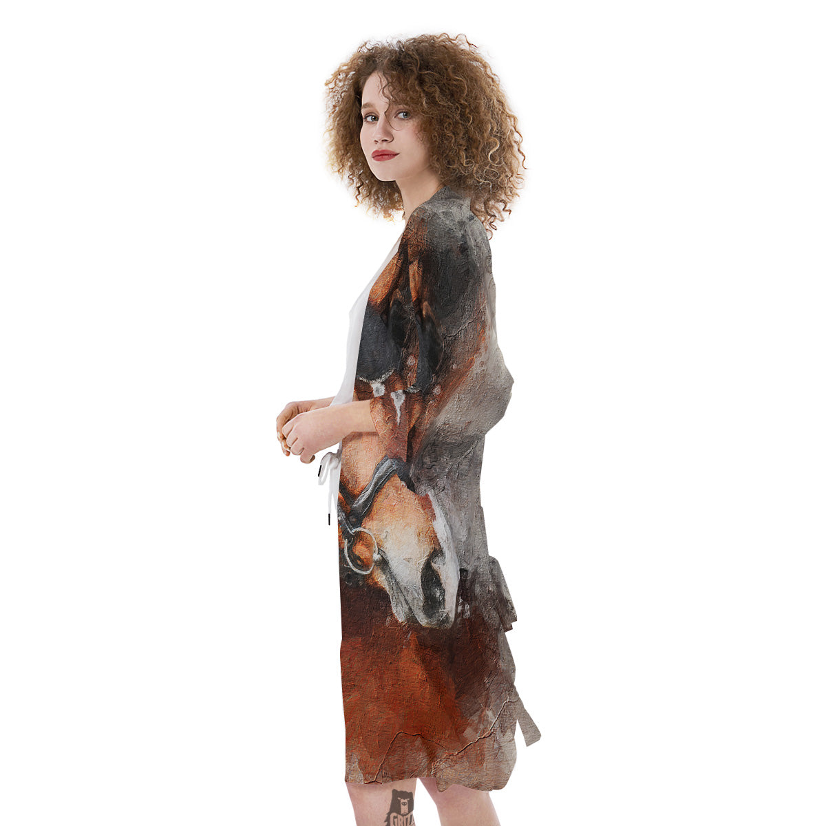 Painting Brown Horse Print Kimono-grizzshop