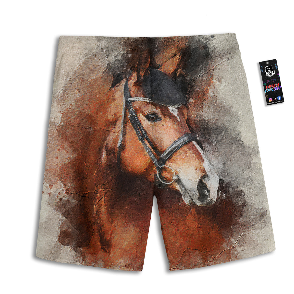 Painting Brown Horse Print Men's Athletic Shorts