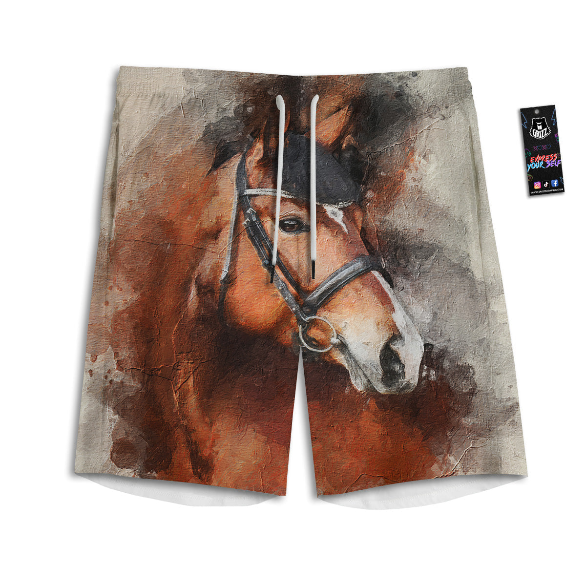 Painting Brown Horse Print Men's Athletic Shorts