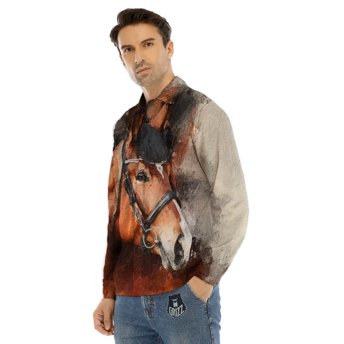 Painting Brown Horse Print Men's Dress Shirts-grizzshop