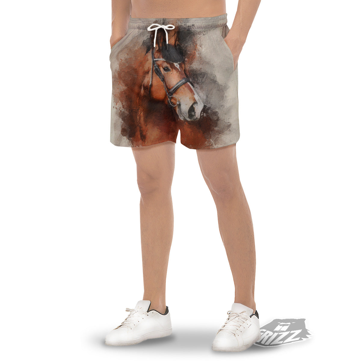 Painting Brown Horse Print Men's Gym Shorts-grizzshop