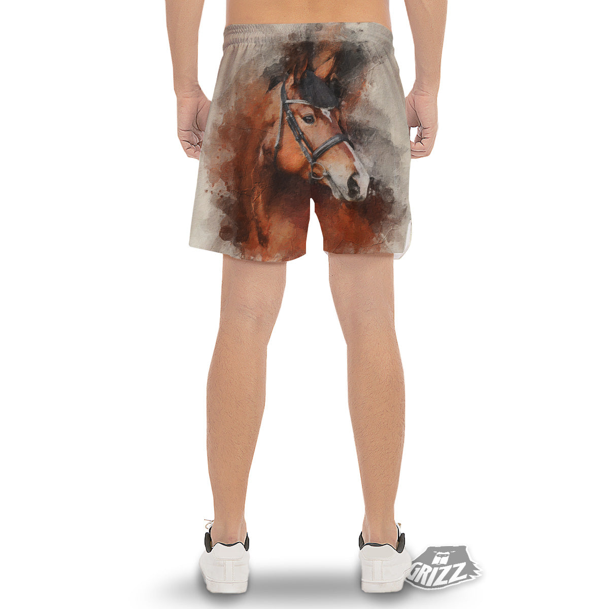 Painting Brown Horse Print Men's Gym Shorts-grizzshop