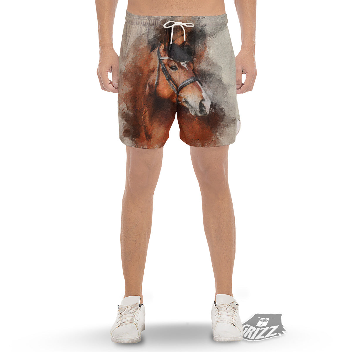 Painting Brown Horse Print Men's Gym Shorts-grizzshop