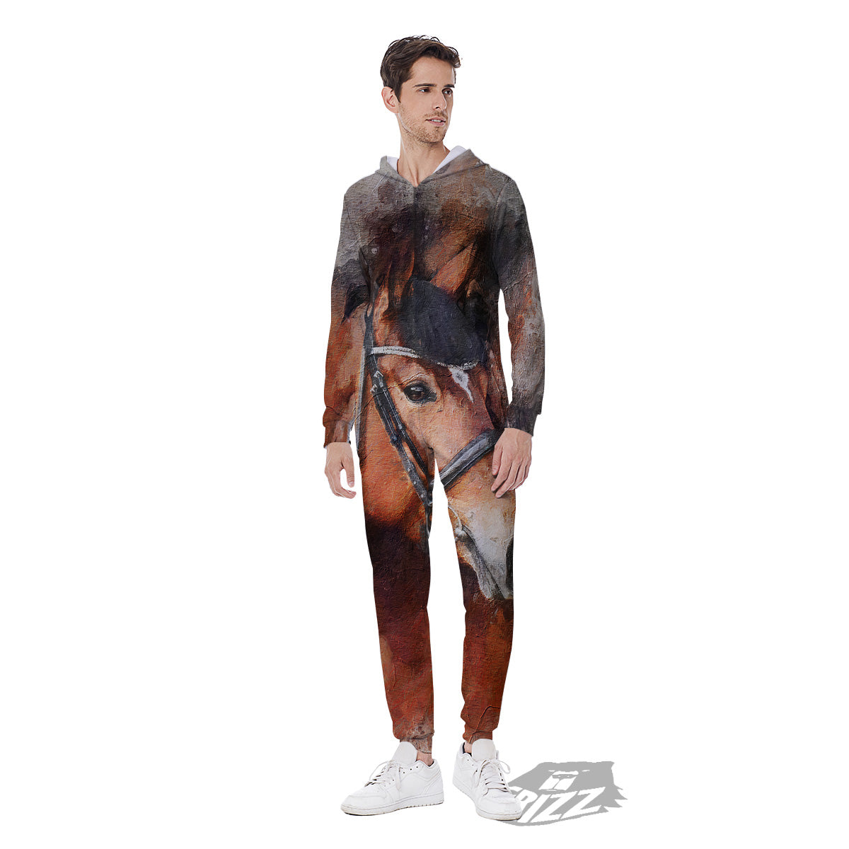 Painting Brown Horse Print Men's Jumpsuit-grizzshop