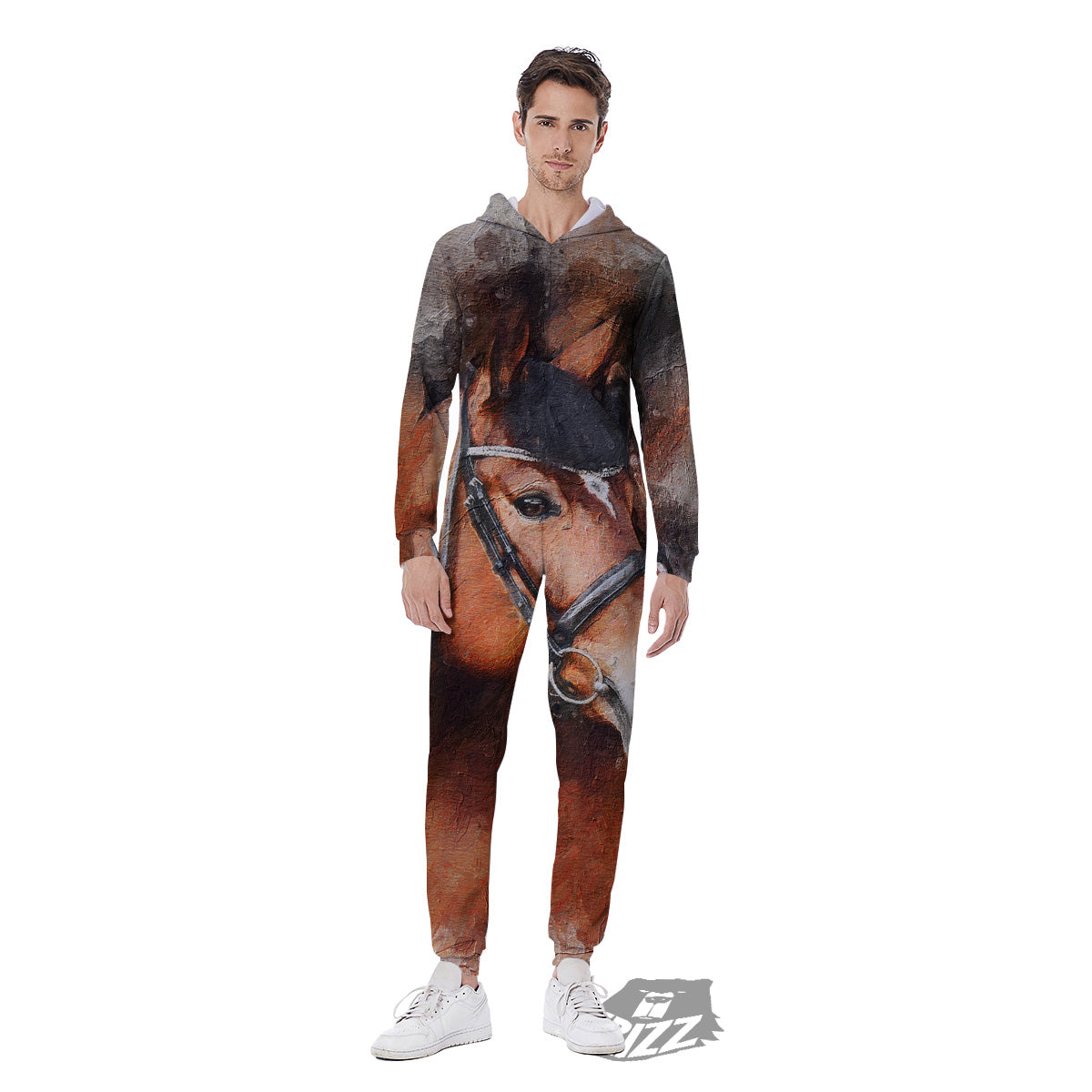 Painting Brown Horse Print Men's Jumpsuit-grizzshop